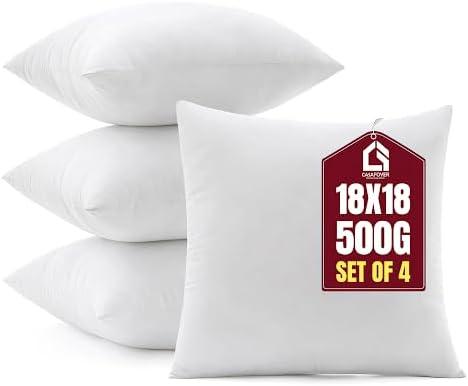 Casafoyer Throw Pillow Inserts, Set of 4 Lightweight Down Alternative Polyester Pillow, Couch Cushion, Sham Stuffer, Machine Washable. (White, 18x18)