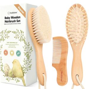 Baby Hair Brush Set for Newborns - Soft Goat Bristle Wooden Baby Brush and Comb Set Newborn Grooming Kit for Cradle Cap, Durable & Gentle, Boy, Girl Infant Essentials Care Kit Brush (Regular, Walnut)
