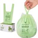 SUPERBIO 1.6 Gallon Handle Tie Compostable Food Scrap Bags For Counter Top Compost Bin, Small Compost Bags, 50 Count, 6 Liter, BPI & OK compost INDUSTRIAL Certified