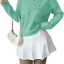 RoseSeek Women's 3D Floral Appliques Crewneck Sweaters Long Sleeve Drop Shoulder Pullovers Elegant Knit Tops (Green) XXS