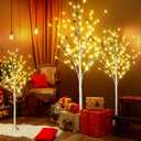 AWQM Lighted Birch Tree for Christmas Decor, Pack of 3 Prelit Christmas Tree 4ft 5ft 6ft, Warm White Christmas Tree for Indoor Christmas Decorations. (White)