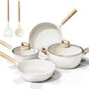 11 Pcs Pots and Pans Set Non Stick with Large Capacity, Ceramic Cookware Set with Utensils, Healthy and Non Toxic, All Stoves Compatible Include Induction, PTFE/PFAS/PFOA Free, Cream White