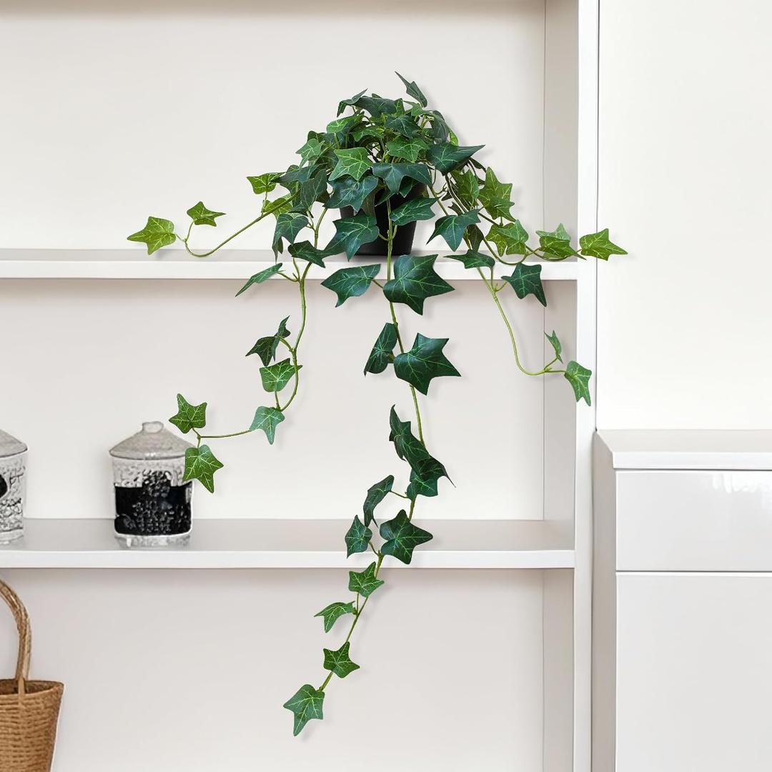 Fake English Ivy Artificial Plants with Pots - Realistic Artificial Silk Ivy Vines, Faux Plants Indoor Home Decor, Low Maintenance Hanging Plant Decoration
