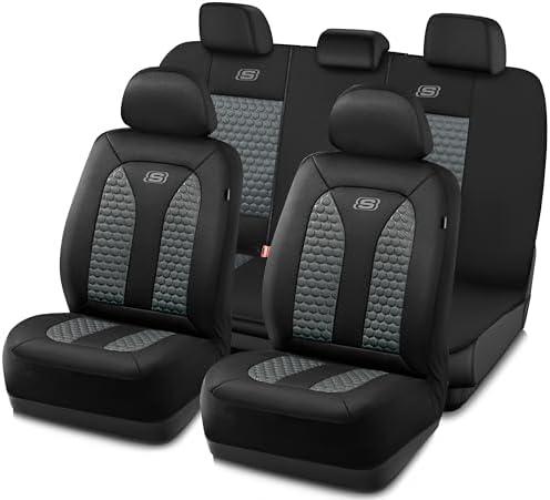 Skechers Memory Foam™ Car Seat Cover Full Sets, Hexcomb Breathable Thick Seat Covers, Airbag Compatible, Automotive Comfort & Protection Universal for 95% Cars,Van,Trucks, SUVs Grey, 7 Pieces