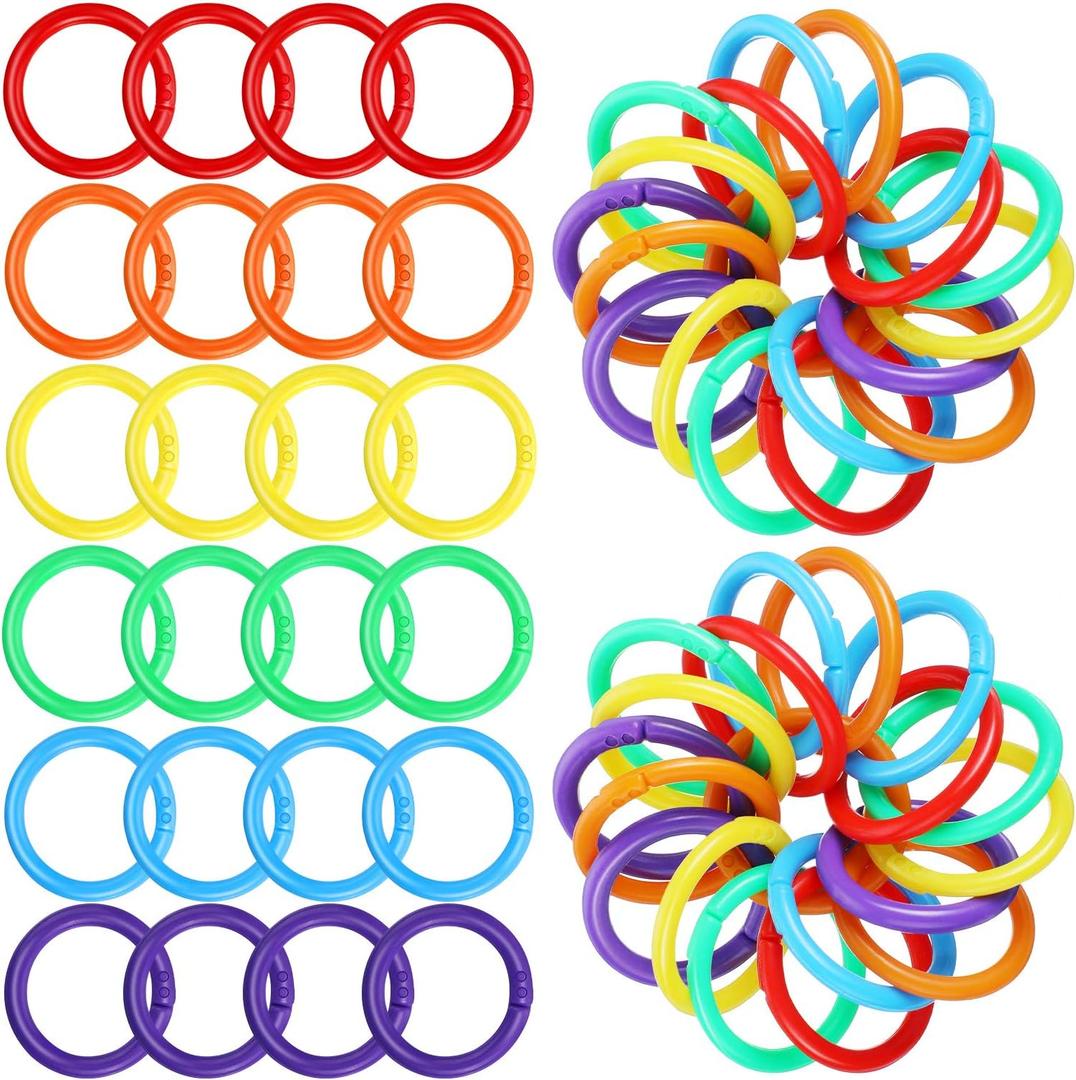 Outus 144 Pieces Plastic Binder Rings Loose Leaf Multi-Color Plastic Book Rings Flexible for Cards, Document Stack and Swatches Organization School Home, or Office Use, 6 Colors(27 mm)
