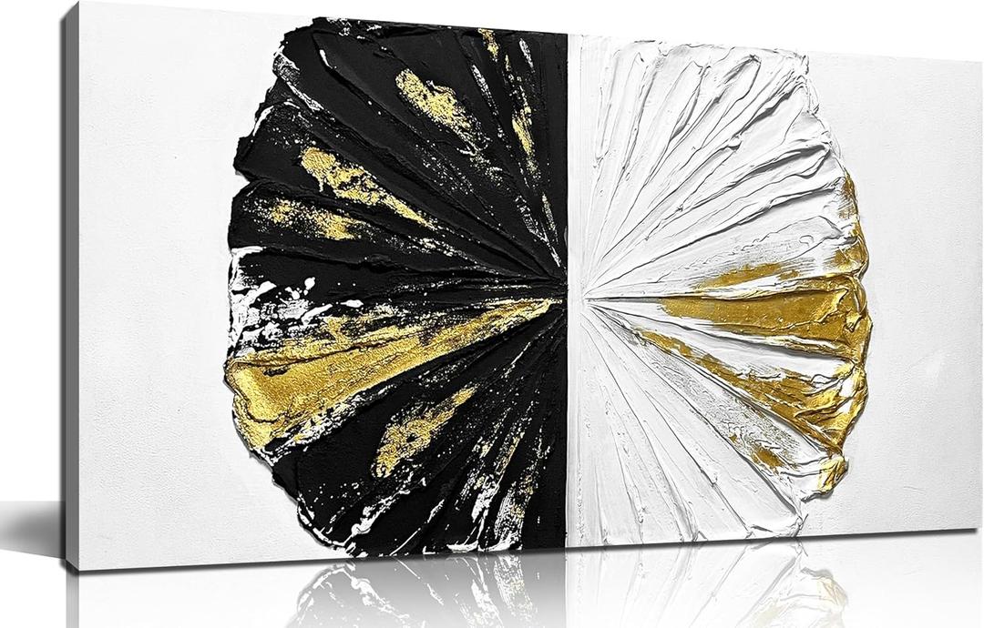 Abstract Wall Art for Living Room Black White and Gold Pictures Wall Decor for Office Circles Painting Wall Art for Bedroom Size 20 x 40 Inch