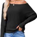 Women Off The Shoulder Sweater Batwing Long Sleeve Loose Fit Knit Pullover Tops Casual Fall Jumper Tops 2024 (Black, XL)