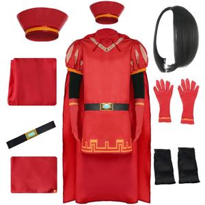 Anime Costume Cosplay Outfit Cloak Cap Suit with Wig (Large, Red)