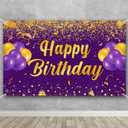Trgowaul Happy Birthday Banner, Purple Gold Party Decor, Kids Men Women Gifts, Photo Booth Background 70.8*43.3''