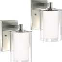 Wall Sconces Set of Two: Bathroom Sconce of 2, Silver Vanity Fixtures with Double Clear Glass Shade, E26 Base Hardwired Farmhouse Wall Lights for Bedroom Living Room Bathroom (Bulb not Included)