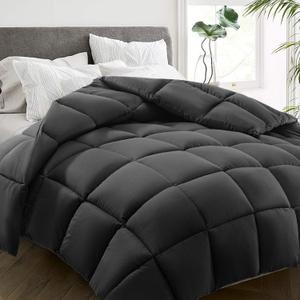 HYLEORY Queen Comforter, All Season Down Alternative Duvet Insert, Winter Warm Quilted Bed Comforter with Corner Tabs,Machine Washable, Dark Grey, 88x88 Inch