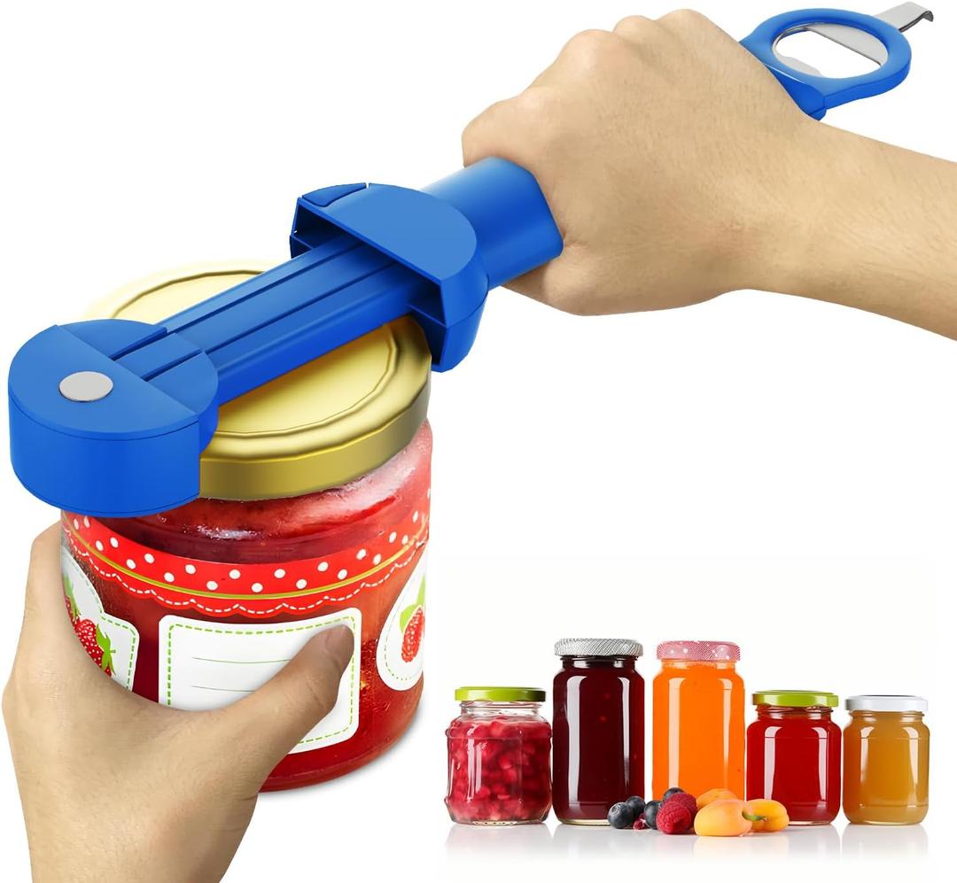 Jar Opener Bottle Opener for Seniors with Arthritis, Multi Retractable Magnetic Can Opener, Jar Grippers for Opening Jars, Kitchen Gadgets for Weak Hands and Senior Arthritis (Blue)