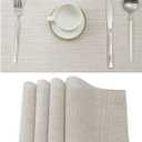Leetaltree Beige White Placemats Set of 4 - Heat Resistant Non-Slip Place mats for Dining Table, Washable Durable PVC Vinyl Woven Table MatsBeige White, 4