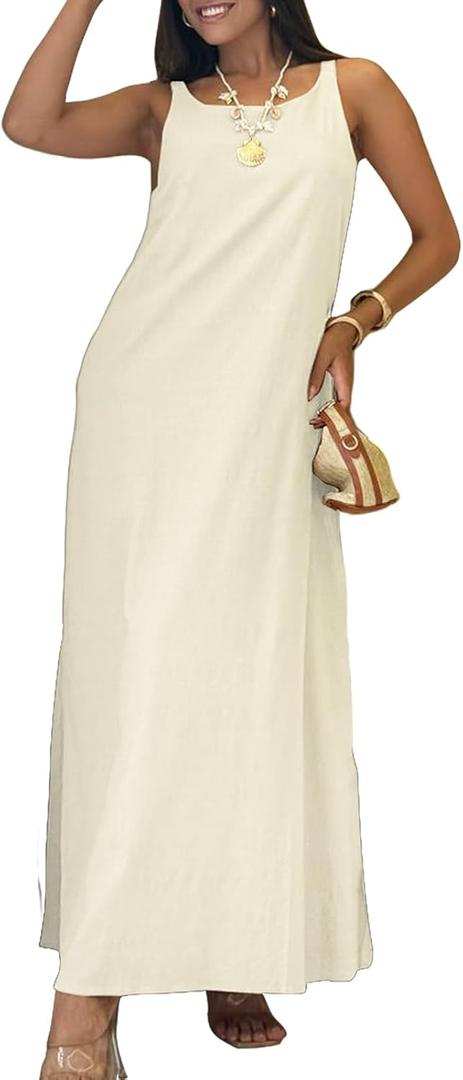 YouSexy Women's Spaghetti Strap Maxi Dress Sleeveless Flowy Boho Beach Vacation Casual Long Dresses with Pockets (S)