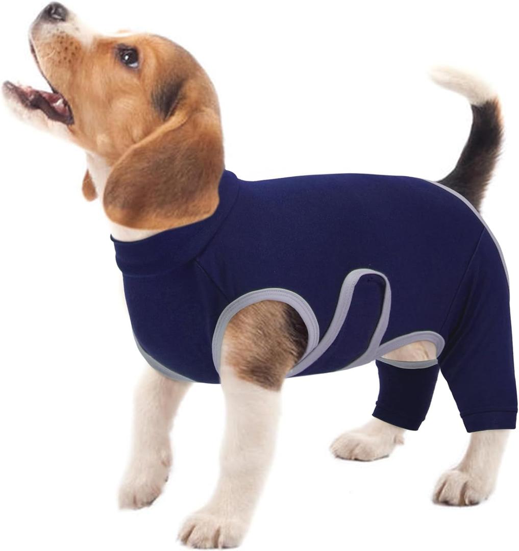 Kuoser Dog Surgery Recovery Suit, Professional Dog Surgical Suit for Back Legs, Soft Dogs Recovery Sleeve to Prevent Licking Biting Wounds, Dogs Onesie After Surgery Elbow Protector, Blue S (Small (Back: 11.02"; Chest: 16.92"))