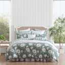 Laura Ashley - Twin Comforter Set, Premium Cotton Bedding with Matching Sham, Includes Bonus Decorative Pillow Covers, Floral Home Decor, Oeko-Tex Certified (Wisley Floral Green, Twin)