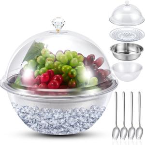 Iced Salad Bowl Large Chilled Serving Bowl 4 Tier Cold Serving Tray Dishes with Lids Veggie Platter with 4 Spoons for Party Buffet to Keep Fruit Food Potato Pasta Cold(30 cm)