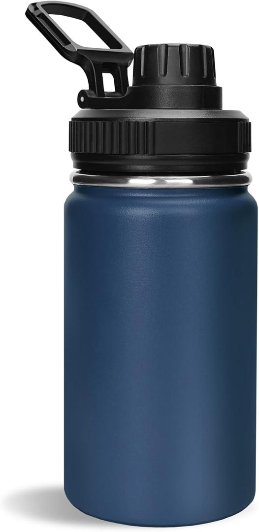 12 oz Water Bottle,Small Insulated Water Bottle, Stainless Steel Small, Leak Proof with Chug Lid, Wide Mouth BPA Free Double Wall Vacuum (Navy Blue)