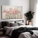 YJYart White Floral Oil Painting Canvas Art Wall Decor Modern Botanical Picture Graffiti Wall Art for Bedroom Living Room Kitchen Office 24" x 48"