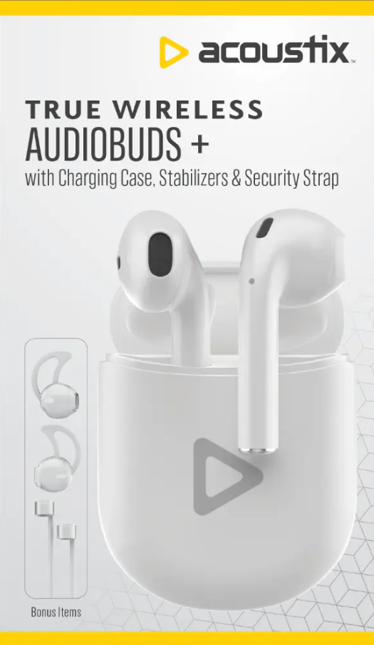  Acoustix True Wireless Earbuds - White & 2 Pack Wired Earbuds Black and White