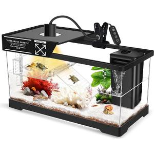 GOZILLA Aquatic Turtle Tank+Lamp+Filter Kit, Upgrade PC Turtle Tank Kit with Adjustable 360°Lamp & Filter,Reptile Habitat Lid,Hanging Platform for Small Reptiles.(19.68× 9.52× 9.44''/Large-Black)