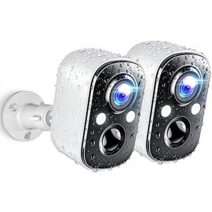 Techage Security Cameras Wireless Outdoor, 2K Battery Powered Cameras for Home Security with AI Motion Detection, 2.4G WiFi, Color Night Vision, 2-Way Talk, IP66 Waterproof, Cloud/SD Storage 2 Pack
