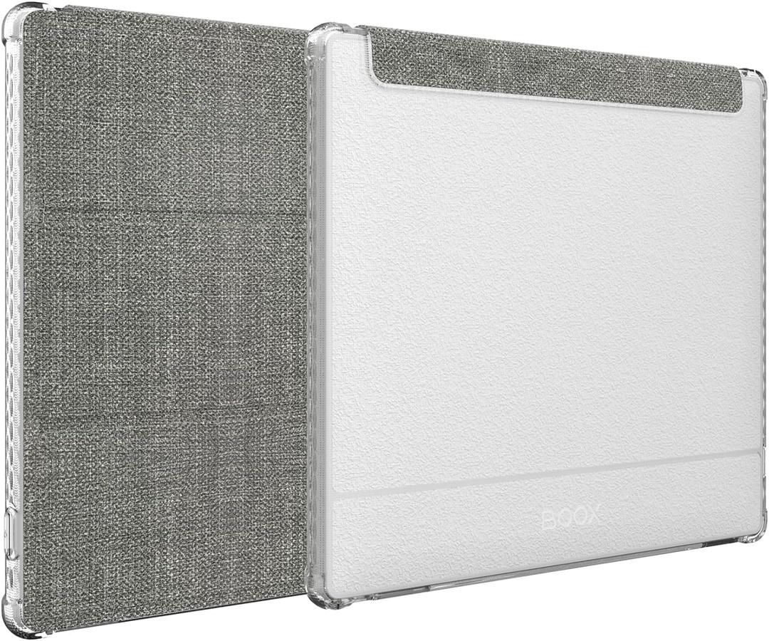 TUDIA SKN FLIP Designed for Onyx Boox Go Color 7 Case (2024) - [Enhanced Auto Wake/Sleep Technology] Shockproof Slim Transparent TPU Back with Textured Leather Trifold 7" Cover (Grey)