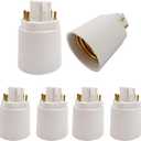 [Must Bypass Ballast to Avoid Flick Smoke Burn] 6pcs E-Simpo 4Pin Conductive Gx24q to E26/E27 Lamp Base Adapter Short G24q to Medium Edison Light Socket Converter Replace CFL PL GX24Q Holder