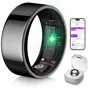 6.0 Smart Ring and Charging CaseIndustry First  0 Measurement ErrorIP68 Waterproof 2025 Smart Ring for Women & Men for Sleep Tracking Wearable Device,Fitness Ring Black 8#