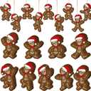 Huwena 36 Pcs Christmas Wood Ornaments Skeleton Gingerbread Man Ornaments Christmas Wooden Hanging Tree Decorations with Rope for Xmas Home Decorations