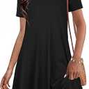Summer Dresses for Women Casual Short Sleeve Sundress Scoop Neck Beach T Shirt Dress with Pockets M