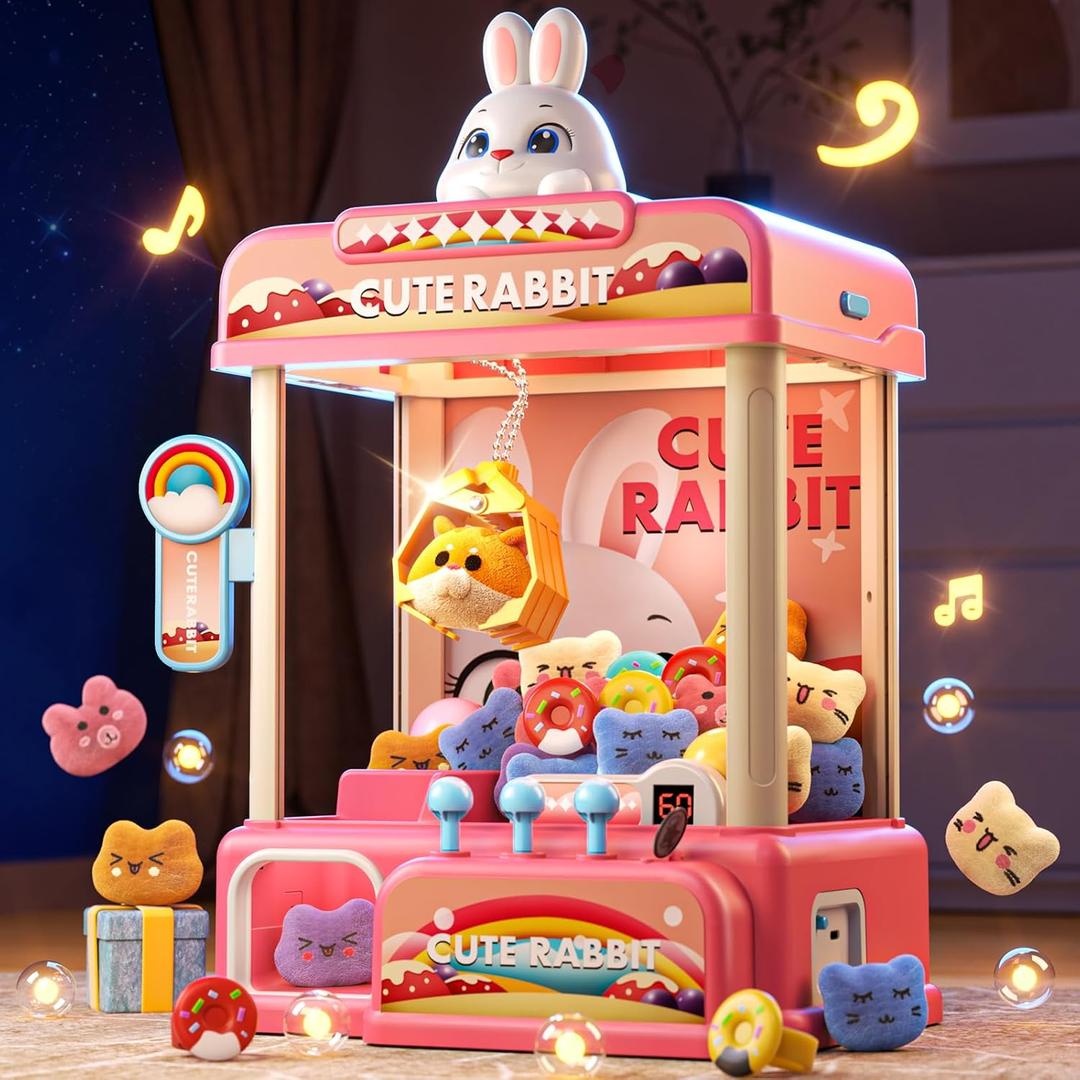 Large Rabbit Claw Machine for Kids, No Assembly Required - Vending Machine with Volume Control & Music, Toy Prize Dispenser - Birthday Gift for Boys & Girls Age 3 4 5 6 8
