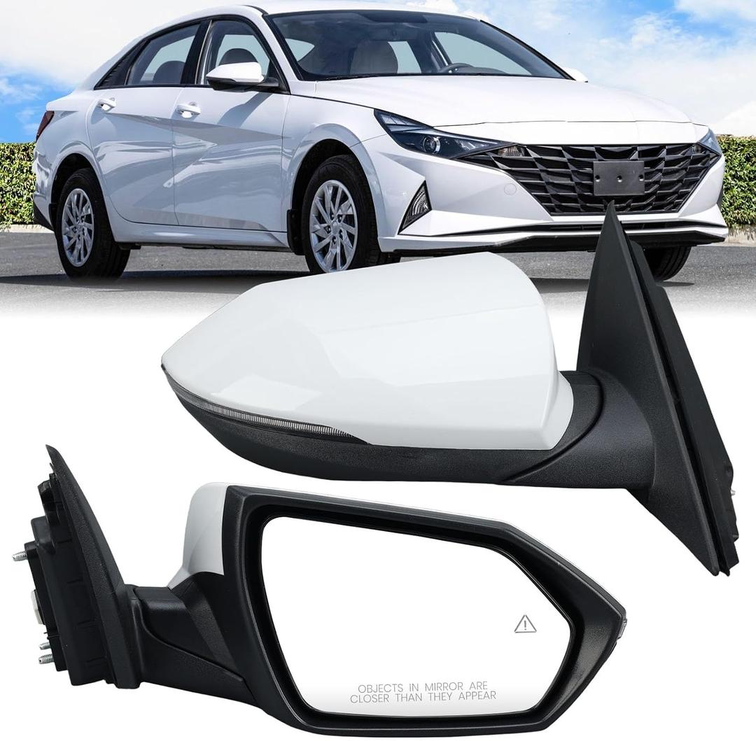 Passenger Side Mirror Compatible with 2021-2025 Hyundai Elantra w/Blind Spot Detection Heated Manual Folding Power Glass Turn Signal Rear View Mirror Replace 87620AA170 White 8 Pins USA Built