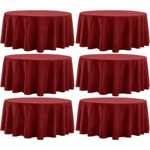 Round Tablecloth 120 Inch Tablecloth 6 Pack Red Table Cloths Washable Decorative Linen Polyester TableClothes Cover for Dining Table Banquets Buffet Parties and Wedding