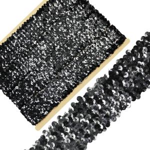 Length 5YardsWide 1.9 Inch Black Elastic Sequin Ribbon Trim for Sewing Dress Dance Costumes Headband (Black)