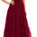PRETTYGARDEN Women's Smocked Midi Tulle Dress 2026 Summer Puffy Short Sleeve Square Neck Ruffle Wedding Guest Party Dresses (X-Large, Wine Red)