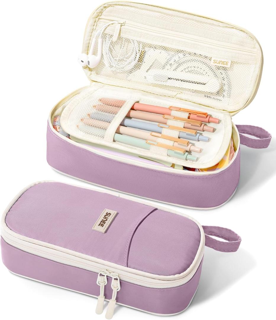 SUNEE Cute Pencil Case, Aesthetic Pen Pouch, Colored Large Pencil Bag with Zipper, Kawaii Stationery Storage and Organizer, School Supplies for Teen and Adult Girls, Purple