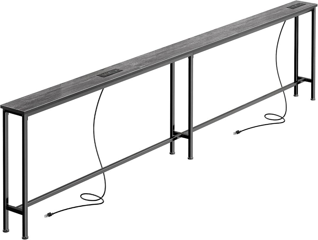 SUPERJARE 102 Inch Sofa Table with 2 Power Outlets and USB-C Ports, 5.9 Inch Narrow Console Table with Storage, Extra-Long, for Entryway Hallway Couch Behind Sofa, Small Spaces, Living Room, Grey, 5.9"D x 102.3"W x 29.7"H