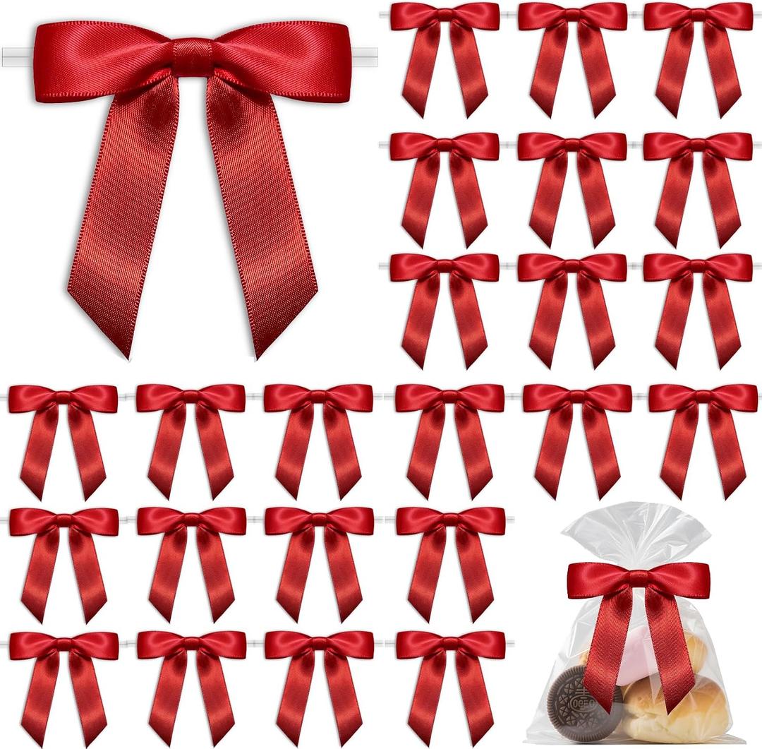 60 PCS Bows for Gift Wrapping - 3" Premium Satin Ribbon Bows Premade Twist Tie Bow for Treat Bags Cake Pop Bow for Wedding Favors Small Bows for Baby Shower Decorations