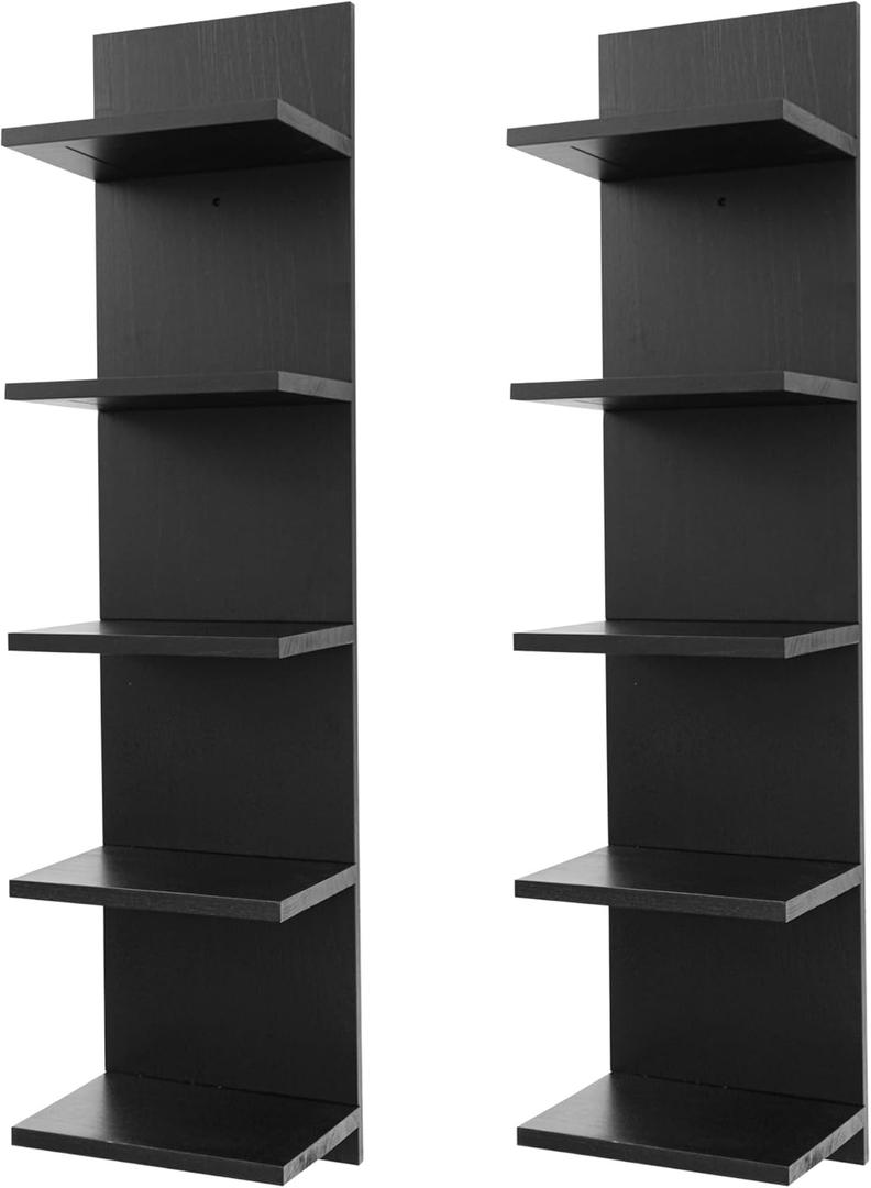 5 Tier Wall Shelf Unit,Vertical Column Shelf Floating Storage Home Decor Organizer,Display Floating Shelf for Bedroom, Living Room,Vanity -2 Pcs(Black)