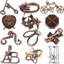 12Pcs Brain Teaser Puzzles for Adults and Teens, 3D Metal Puzzle Set with Various Difficulty Levels, IQ Logic Challenge Disentanglement Game, Fun Handheld Brain Teasers for Focus, Gifts for Boys Girls