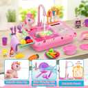 deAO Play Kitchen Sink Toys,Kids Electric Dishwasher Play Sink with Running Water, Play Kitchen Accessories,Real Faucet for Water Play, Pretend Play for Toddlers 3+,Pink