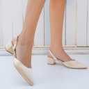 Coutgo Womens Low Chunky Heels Slingback Closed Pointed Toe Pumps Party Wedding Dress Shoes, Champagne Gold, Size 6