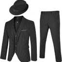 Men's 4 Piece 1920s Suit One Button Vintage Suit,Jacket Vest Pants with Hat (Black, Small)