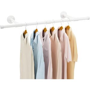 IBUYKE Industrial Pipe Clothes Rack, 37 Inch Wall Mounted Clothing Rack, Space-Saving Hanging Closet Rod, Heavy Duty Multi-Purpose Garment Rack for Closet and Laundry Room, White TYJ006W