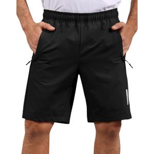 Hioutdoor Mens Shorts Waterproof Quick Dry Slim Fit Athletic Running Gym Training Zipper Pockets for Basketball Tennis Hiking Workout Swim Trunks Black 2XL (Black, XXL)