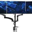 VIVO Triple Pneumatic Monitor Mount for 3 Screens up to 32 inches, Fully Adjustable, Heavy Duty Desk Stand with C-Clamp Grommet, Black, STAND-V300G