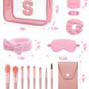Gift Sets for Women, Initial Makeup Bag with Makeup Brush Set Bachelorette Party Favors, Pink Spa Kit with Skincare Headbands Wrist Bands Sleepover Party Supplies Gifts for Teen Girls Bridesmaid S