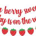 A Berry Sweet Baby Is On The Way Banner with Strawberry Garland, Berry Fruit Themed Baby Shower Gender Reveal Decorations, Summer Garland Photo Prop for Indoor Outdoor Welcome Baby Party Supplies