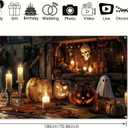 Halloween Banner 71x43 Inch Rustic Pumpkin Backdrop Banner with Candles and Ghost Scene Trick or Treat Sign for Indoor Wall or Porch Halloween Decorations Outdoor with Hooks and Rope